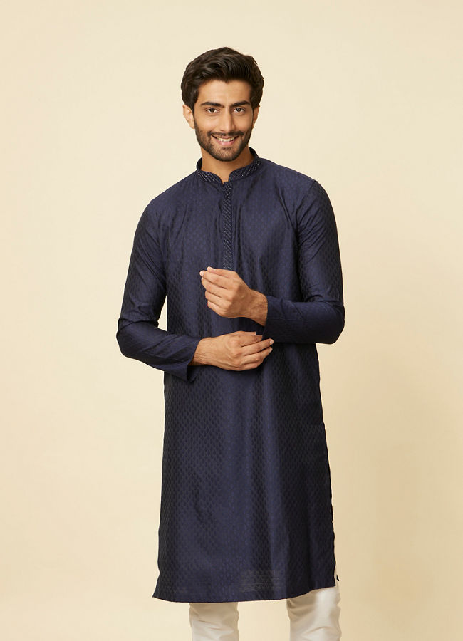 Manyawar Dark Blue Sequined Bandhgala Kurta Set