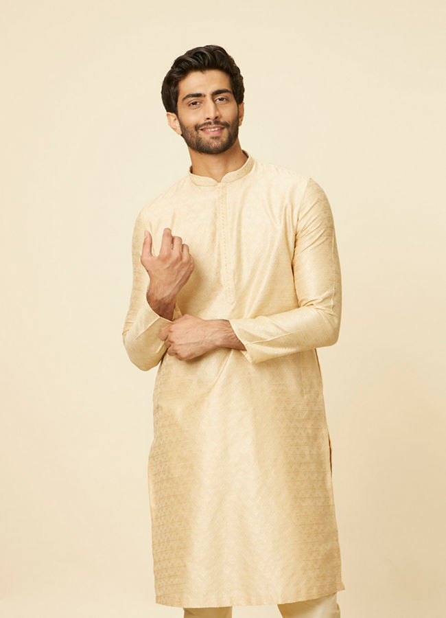 Manyawar Beige Grid Patterned Imperial Kurta Set