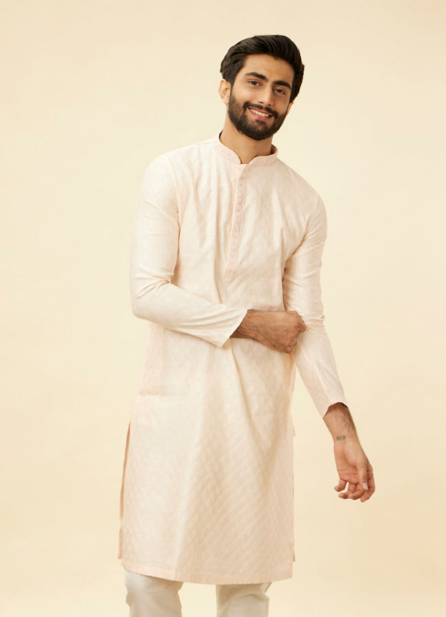 Manyawar Peach Pink Buta Patterned Kurta Set