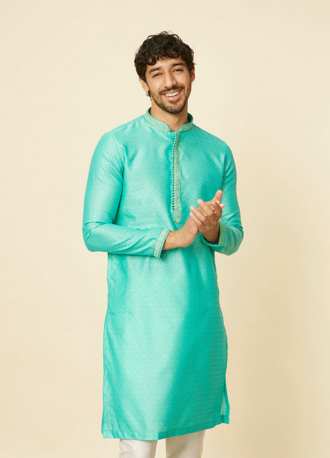 Manyawar Aqua Green Imperial Floral Printed Kurta Set