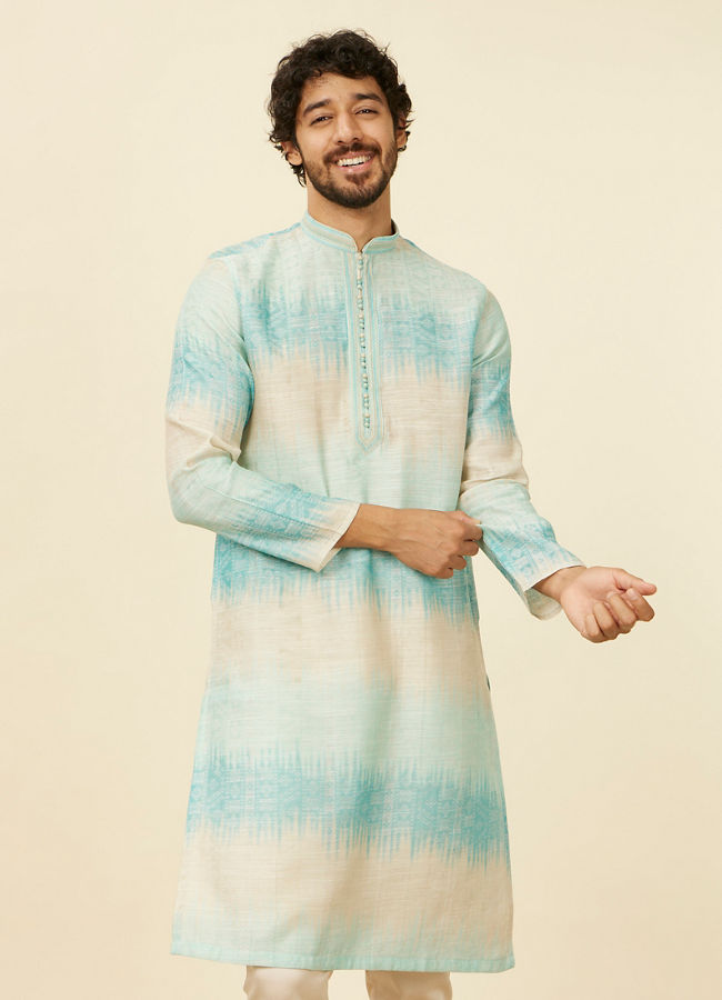 Manyawar Aqua Green Ikat Printed Kurta Set