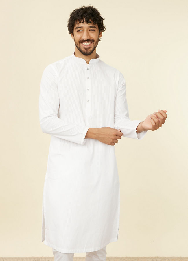 Manyawar Warm White Self Patterned Kurta Set