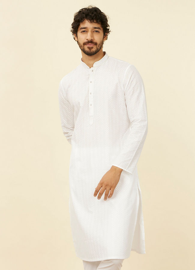 Manyawar Ivory White Kurta Set with Mirror work