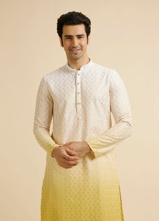 Manyawar Yellow Ombre Dyed Chikankari Kurta Set