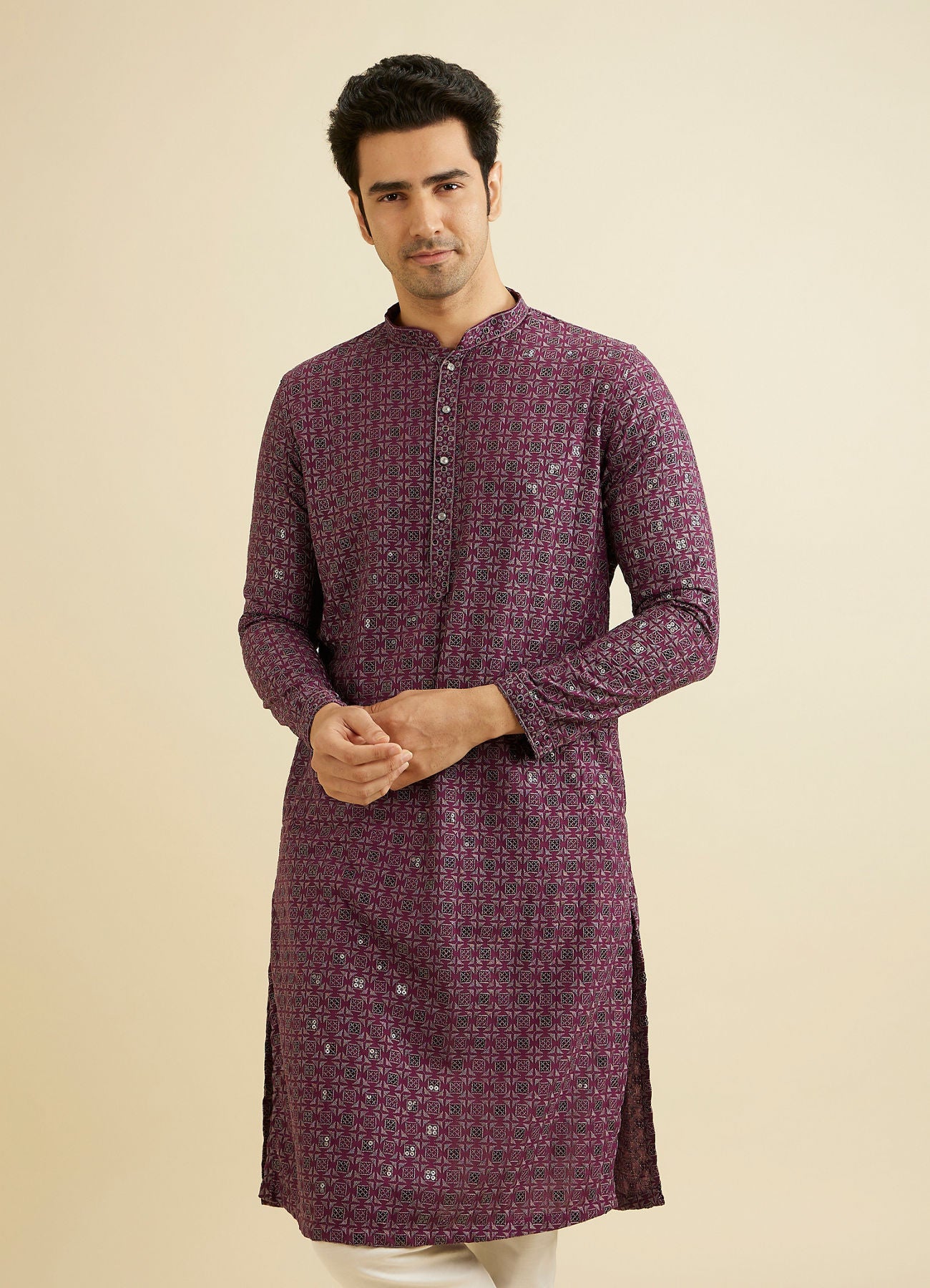 Manyavar Purple Chikankari Kurta Set with Sequin Work | Ready To Wear