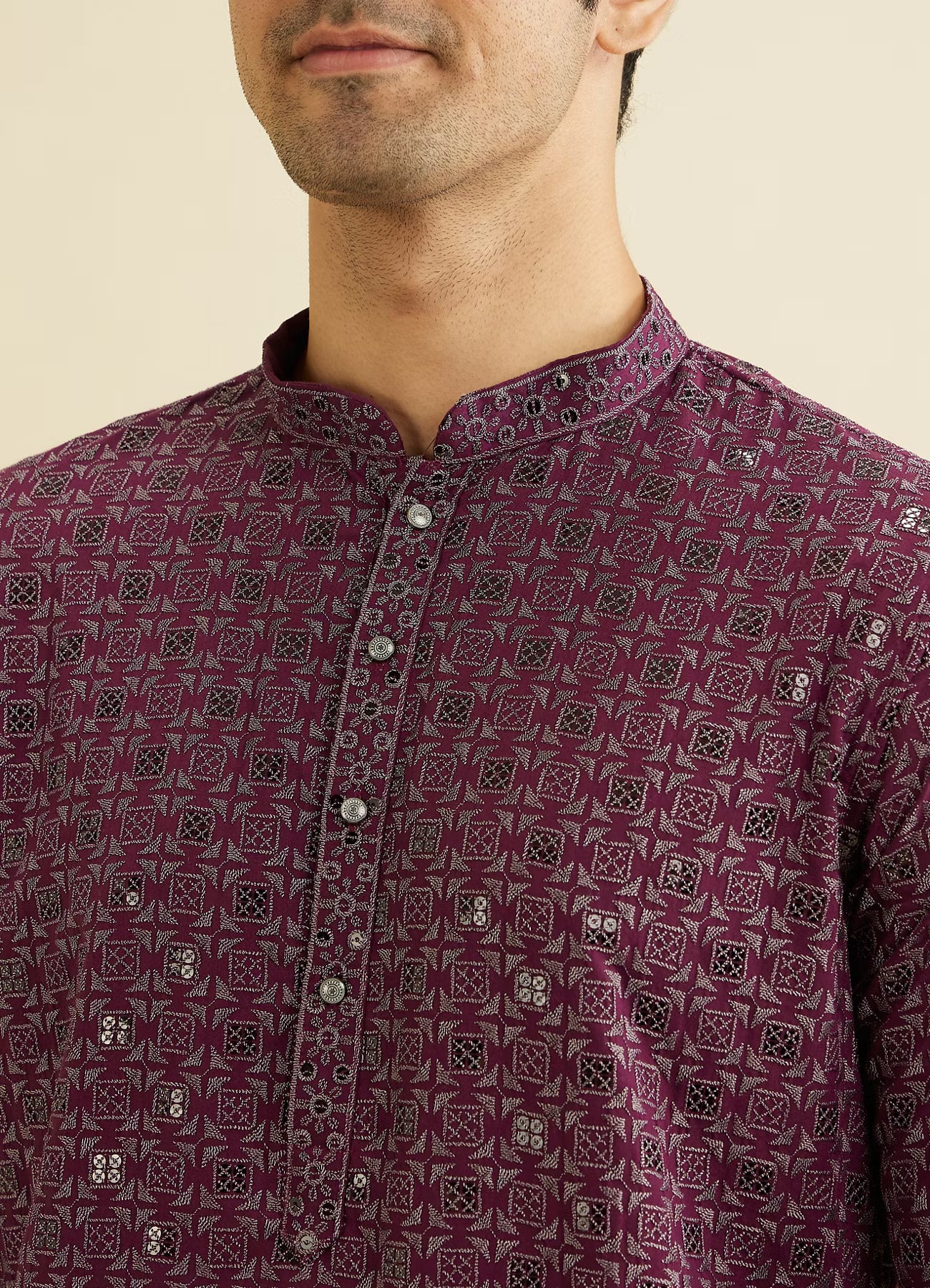 Manyavar Purple Chikankari Kurta Set with Sequin Work | Ready To Wear