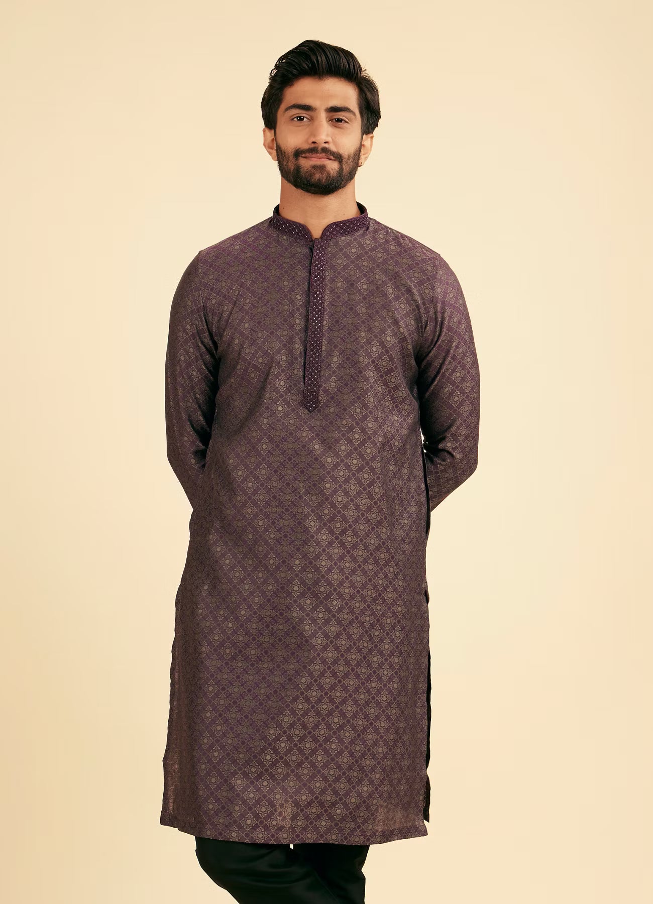 Manyavar Majestic Purple Brocade Kurta Pajama | Ready To Wear
