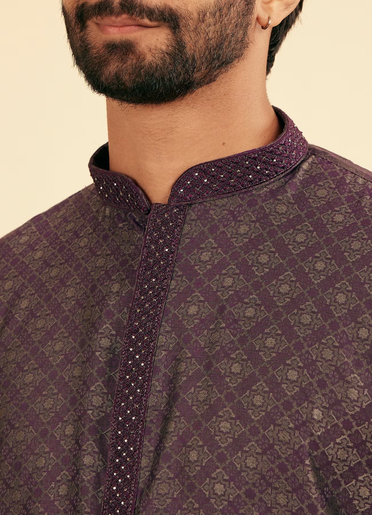 Manyavar Majestic Purple Brocade Kurta Pajama | Ready To Wear