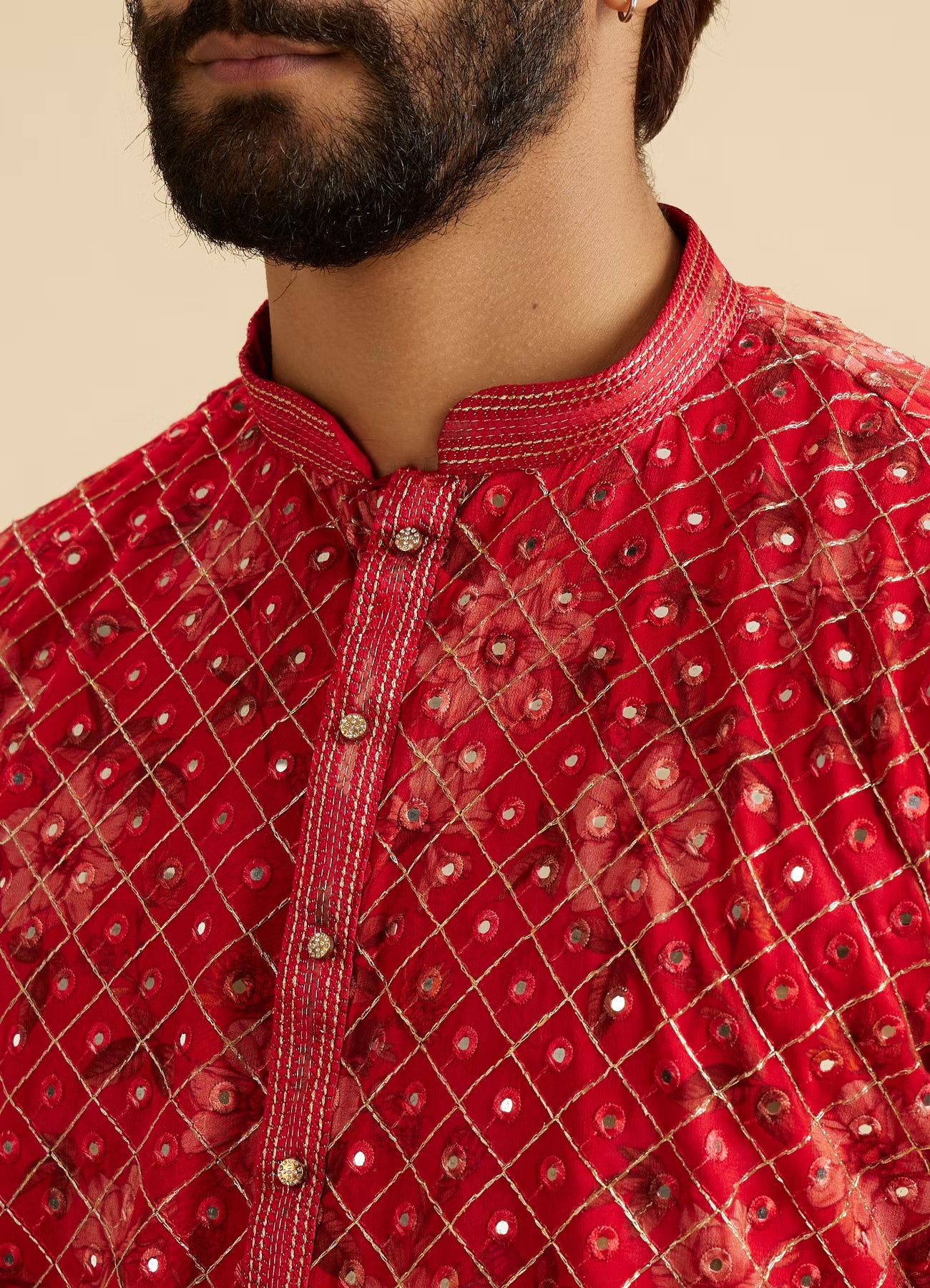 Manyavar Regal Red Kurta Pajama Set | Ready To Wear