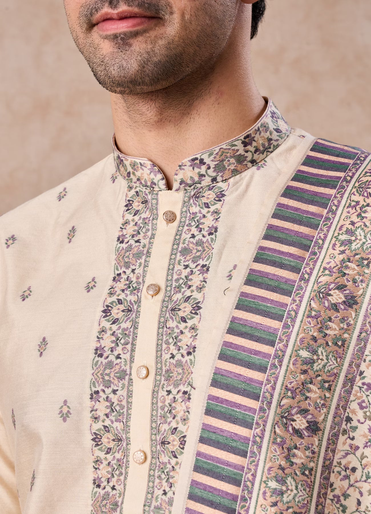 Manyavar Swanky Beige Kurta Pajama Dupatta Set | Ready To Wear