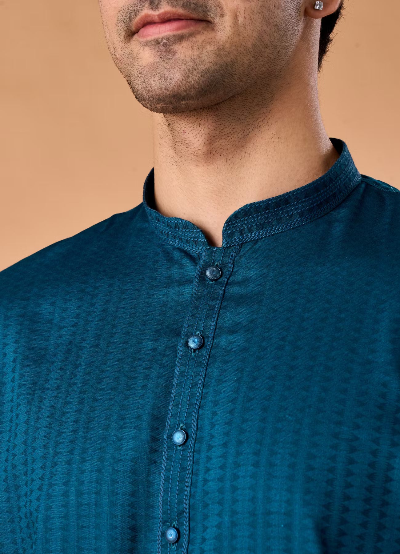 Manyavar Teal Blue Cotton Kurta Pajama | Ready To Wear