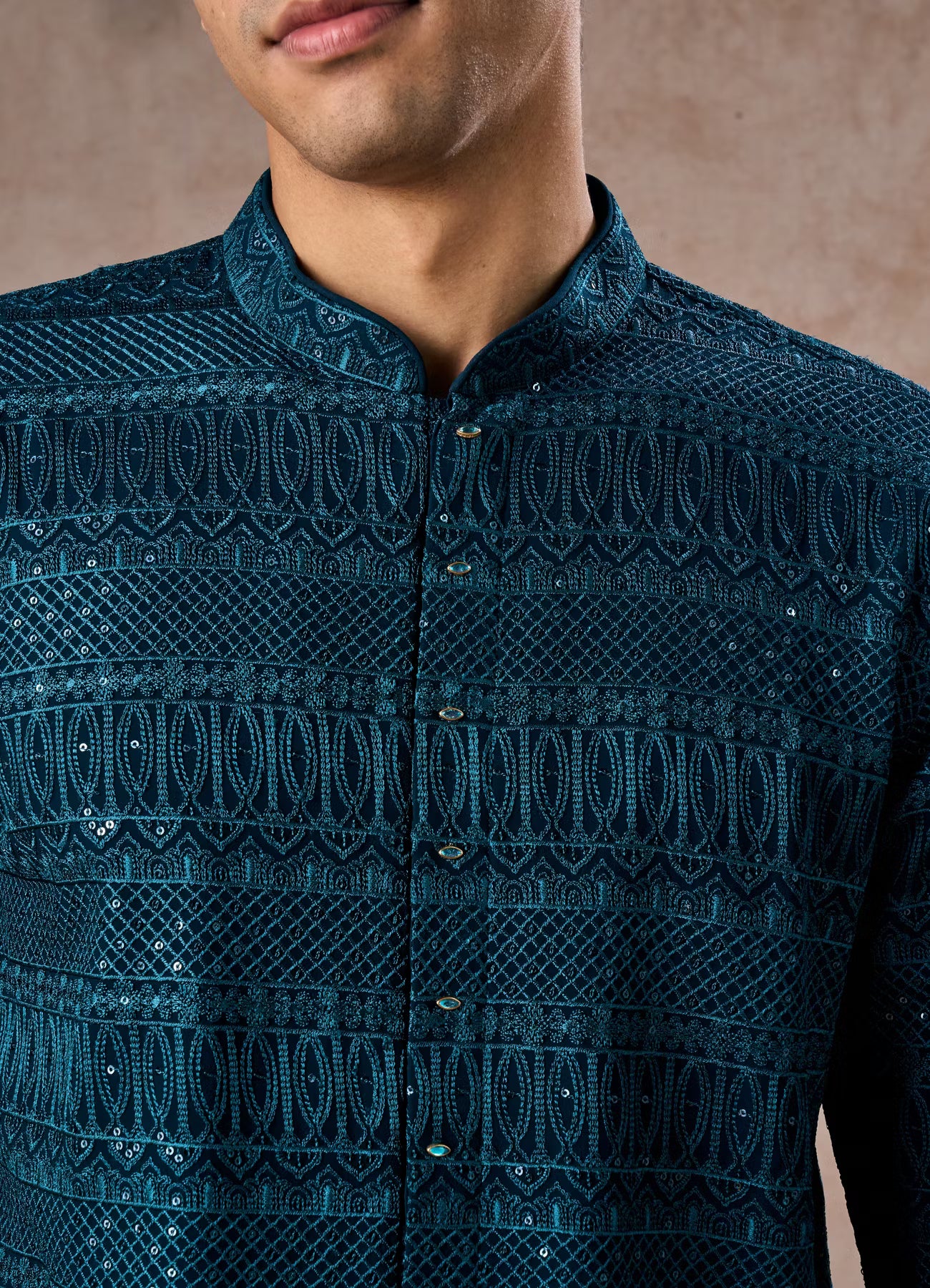 Manyavar  Elegant Georgette Teal Blue Kurta Pant | Ready To Wear