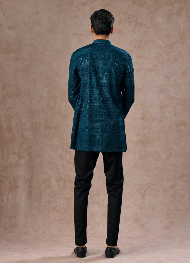 Manyavar  Elegant Georgette Teal Blue Kurta Pant | Ready To Wear