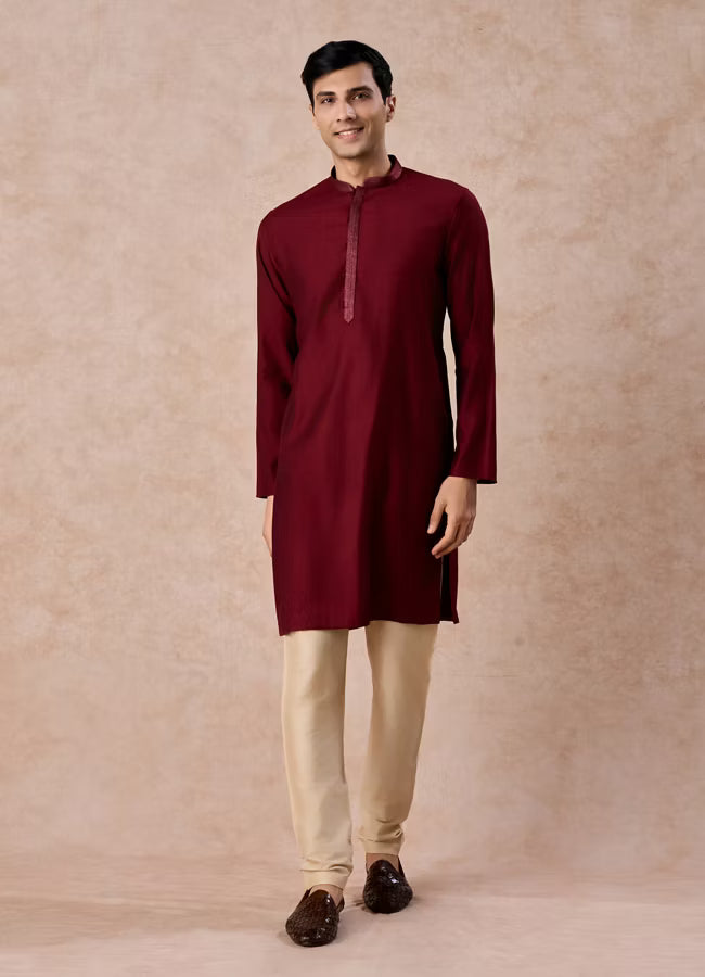 Manyavar Maroon Majesty Kurta Pajama | Ready To Wear