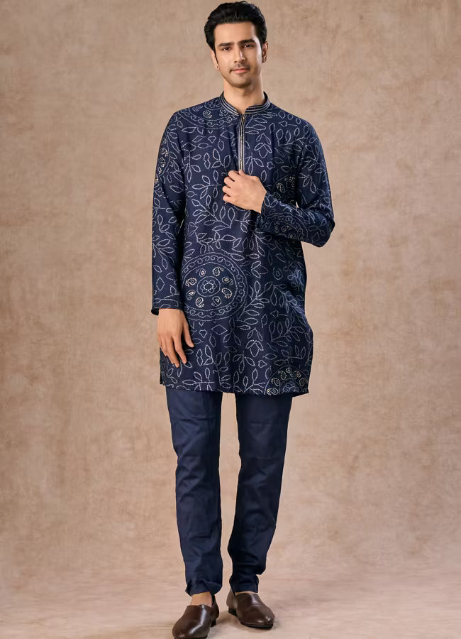 Manyavar Dark Blue Regalia Kurta Pajama | Ready To Wear