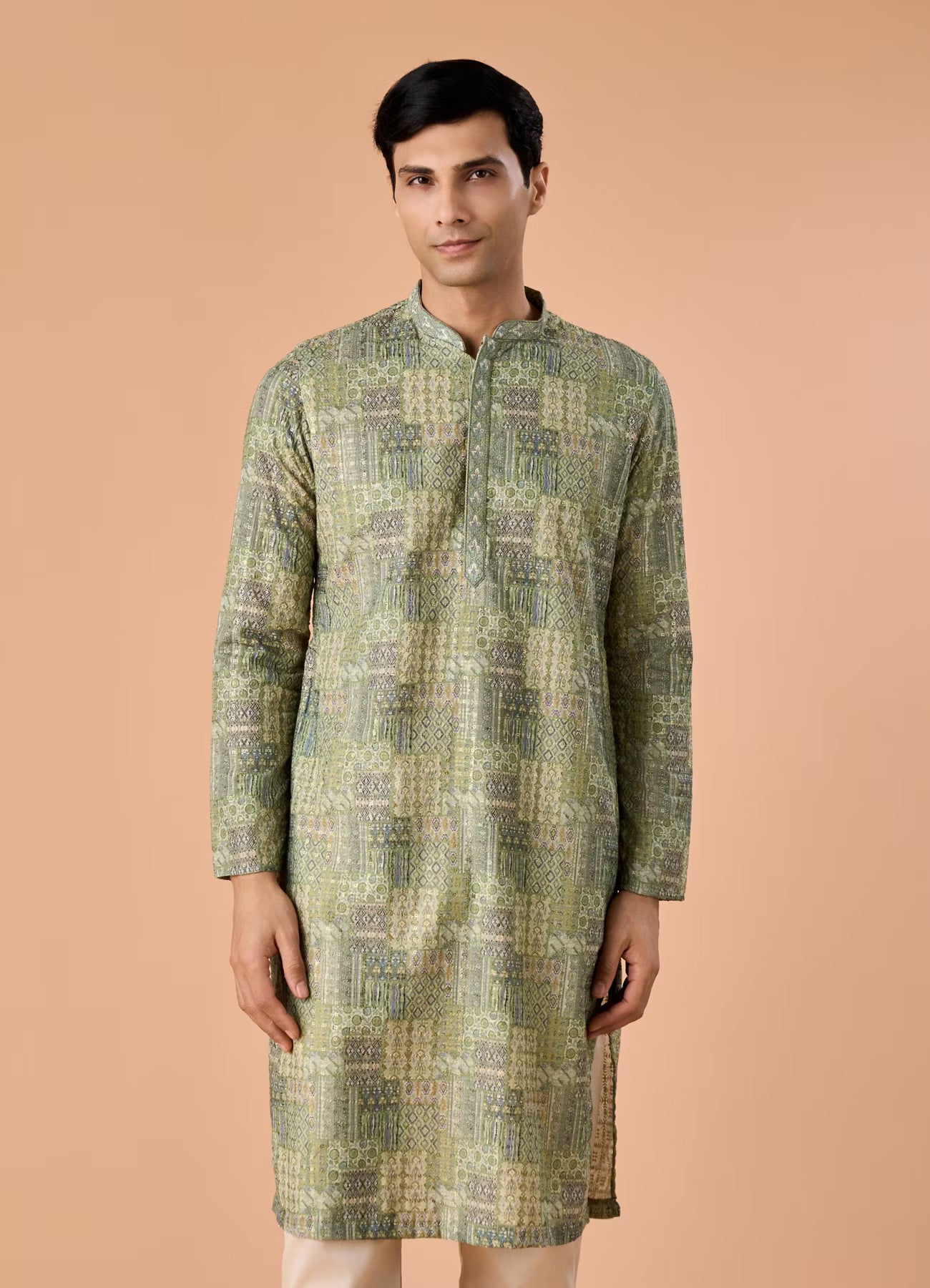 Manyavar Light Mid Green Kurta Pajama | Ready To Wear