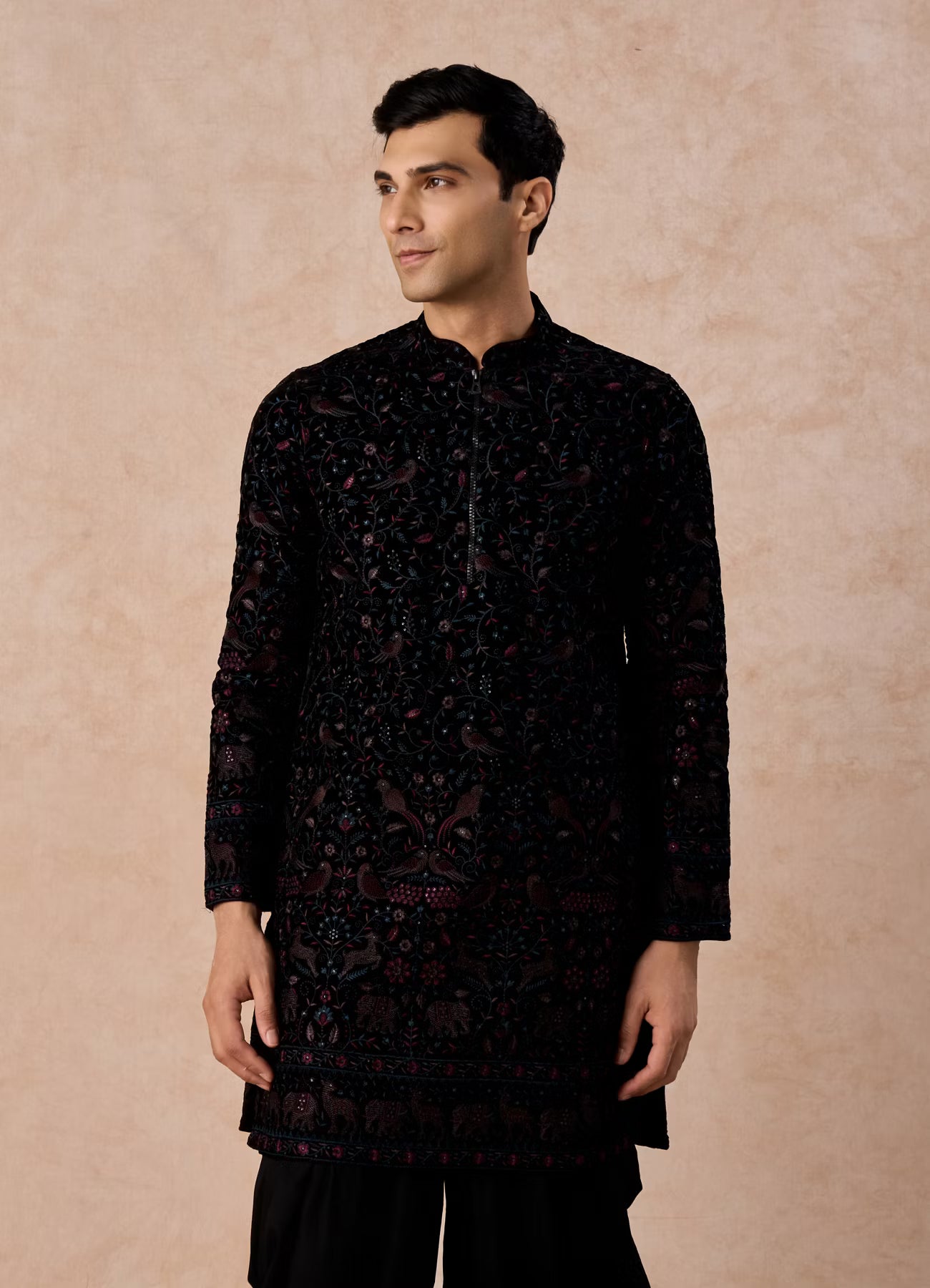Manyavar Luxurious Wine Velvet Kurta Patiala | Ready To Wear