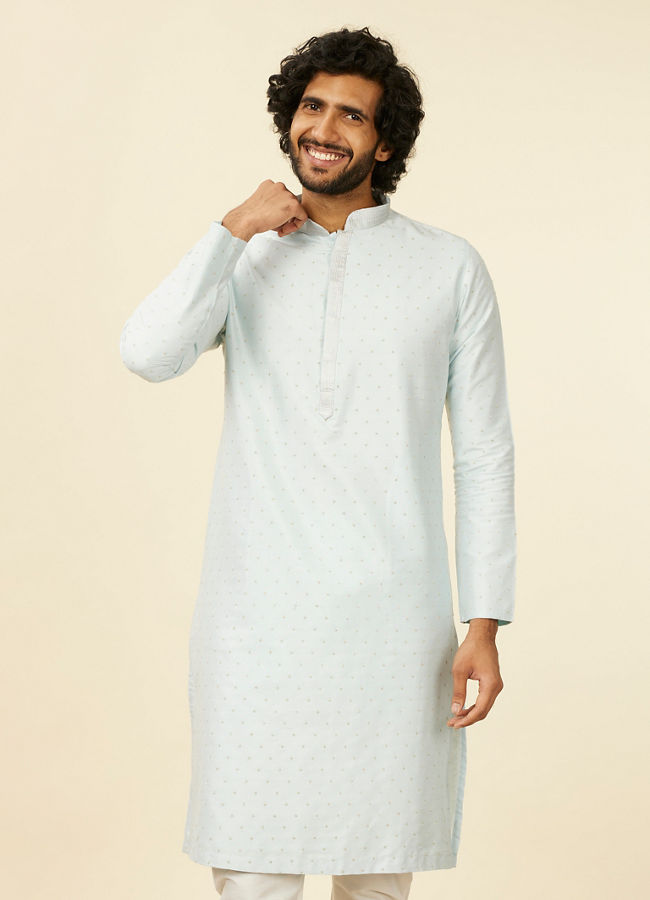 Manyawar Light Blue Kurta Set with Self Motifs