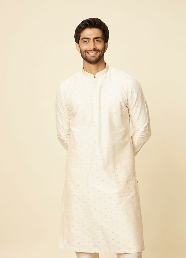 Manyawar Cream Buta Floral Buta Motif Patterned Kurta Set