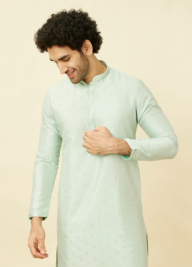 Manyawar Light Teal Self Motif Kurta Set