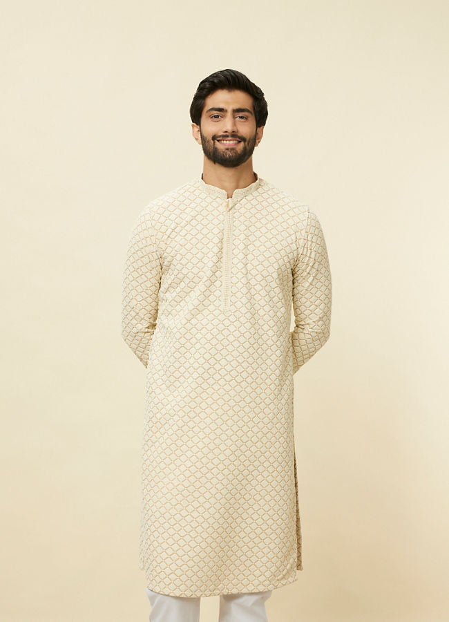 Manyawar Sand Beige Chikankari Kurta Set