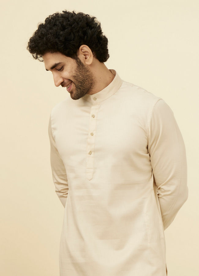 Manyawar Light Cream Solid Kurta Pajama