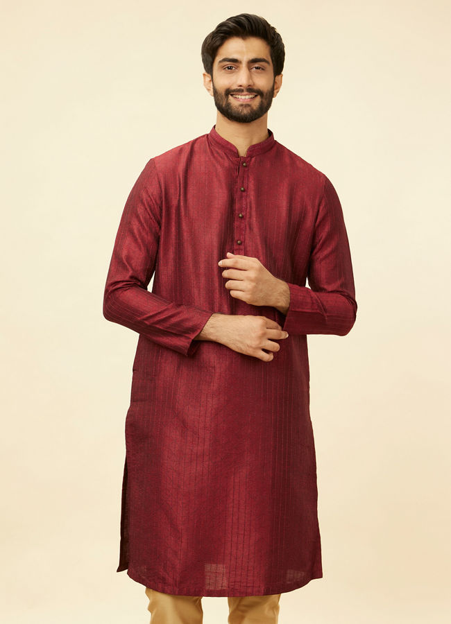 Manyawar Maroon Pintuck Design Kurta Set