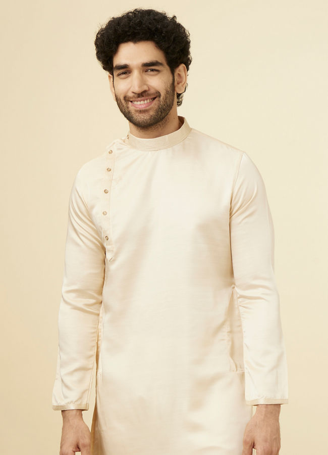 Manyawar Classic Cream Beige Angrakha Style Kurta Set