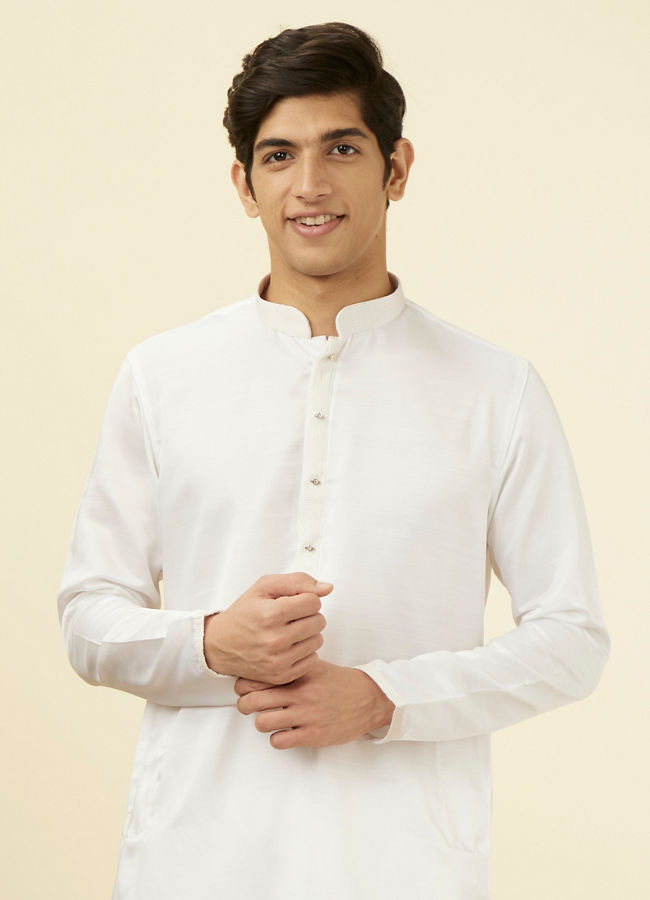 Manyawar Shell White Embellished Button Kurta Set