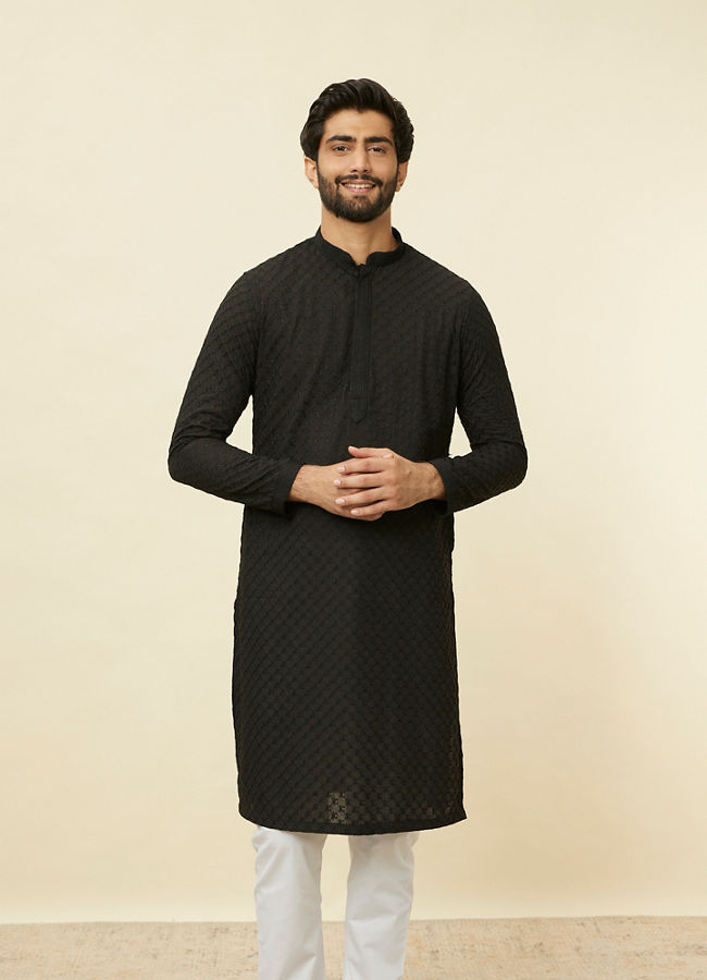 Manyawar Midnight Black Chikankari Kurta Set - India shopping