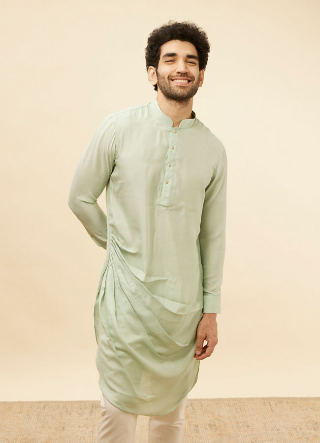 Manyawar Aqua Green Draped Kurta Pajama