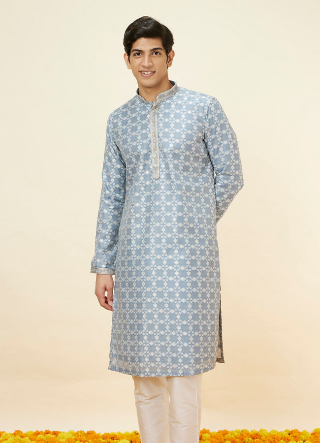 Manyawar Silver Grey Floral Jaal Patterned Kurta Set