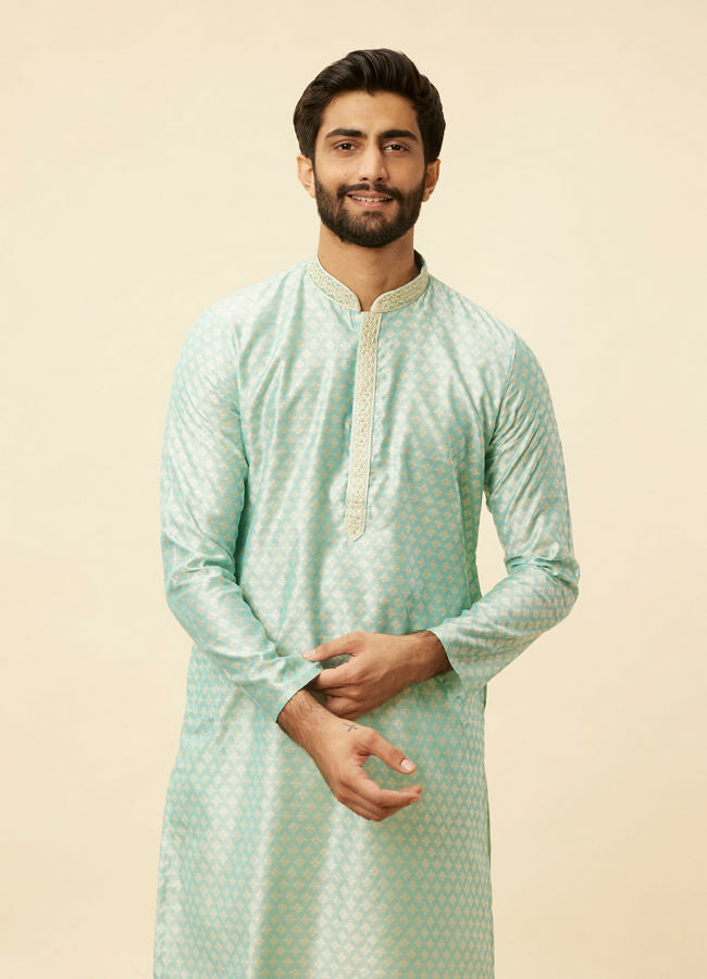 Manyawar Sea Green Jacquard Kurta Pajama