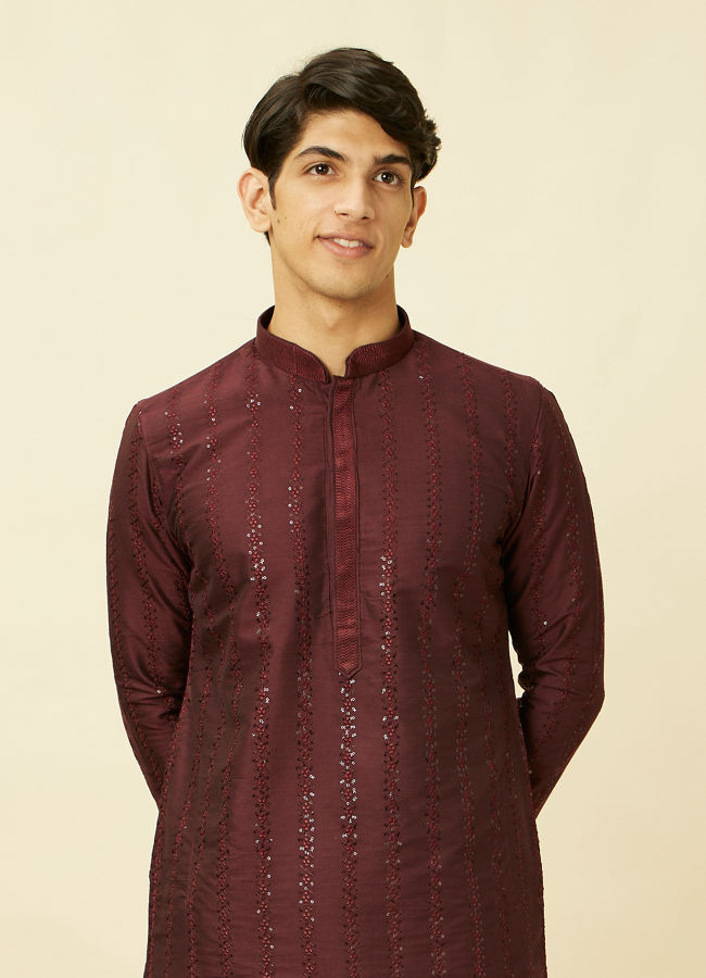 Manyawar Windsor Wine Floral String Patterned Kurta Set