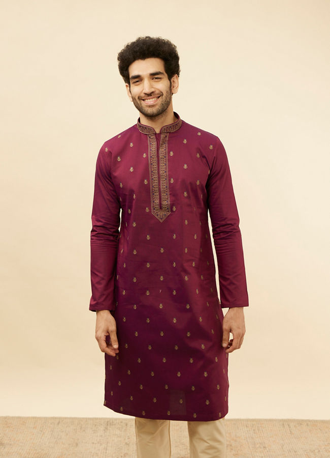 Manyawar Maroon Fern and Buta Embroidered Kurta Set