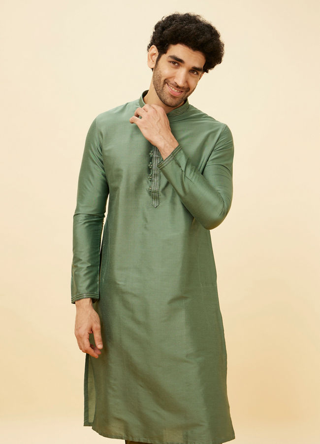 Manyawar Hunter Green Placket Detailed Kurta