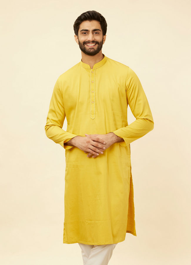 Manyawar Primrose Yellow Embroidered Bandhgala Kurta Set