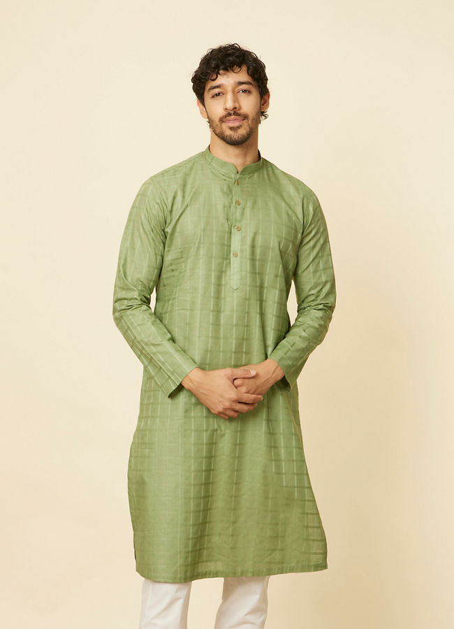 Manyawar Moss Green Chequered Patterned Kurta Set