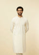 Manyawar Delicate White Embroidered Neckline Kurta Set
