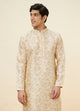 Manyawar Biscuit Beige Bel Buti Printed Kurta Set
