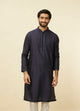 Manyawar Midnight Blue Embroidered Neckline Kurta Set