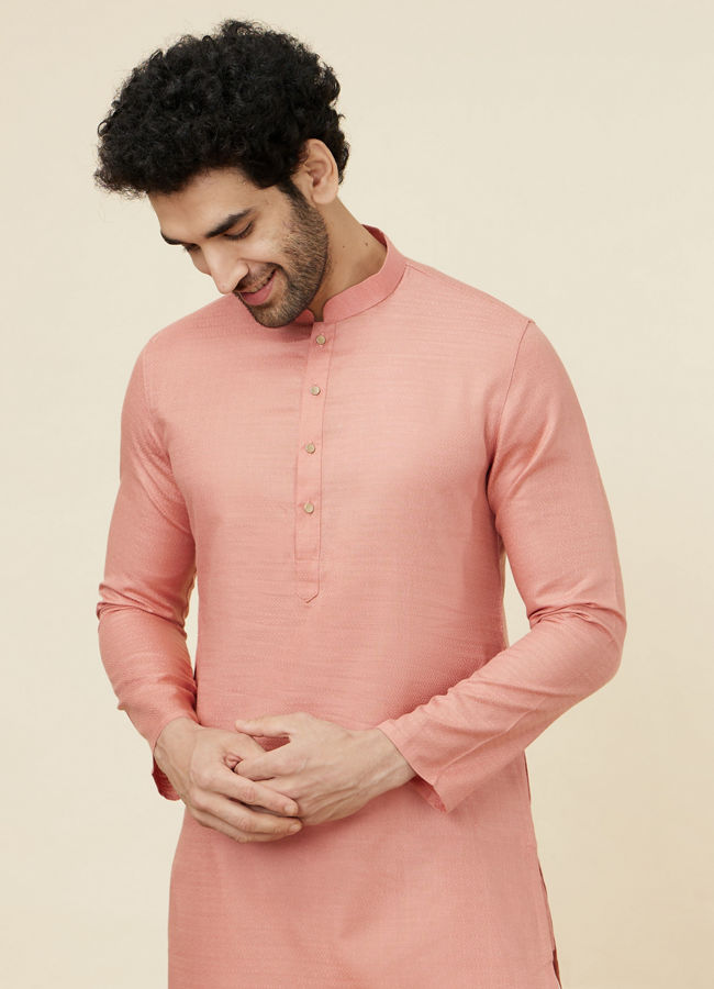 Manyawar Burnt Pink Self Patterned Kurta Set