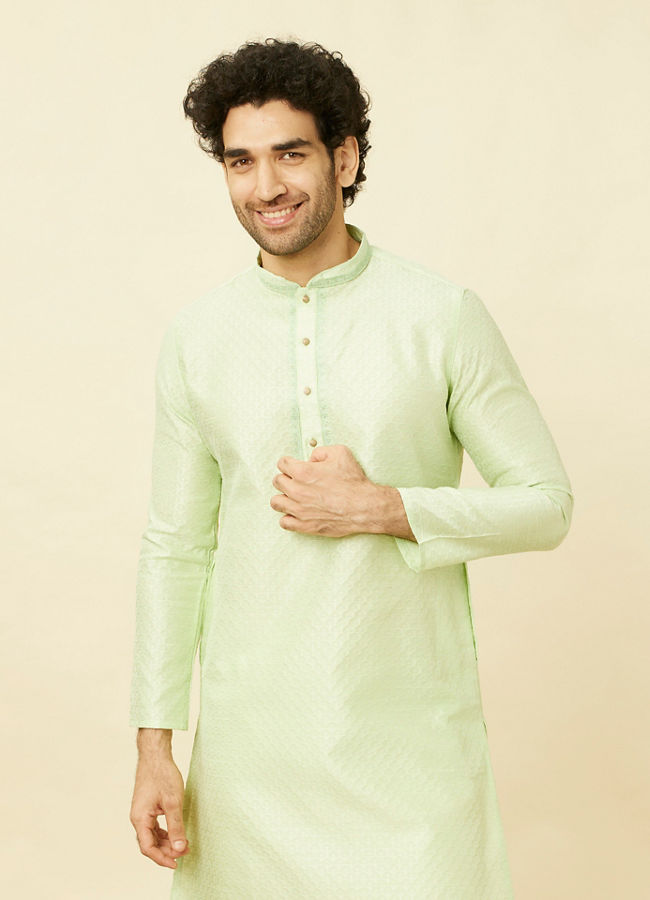 Manyawar Spring Green Overlay Patterned Kurta Set