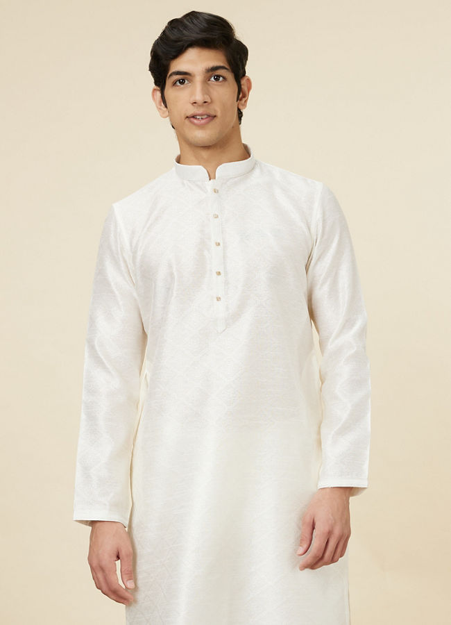 Manyawar Embellished Warm White Kurta Pajama