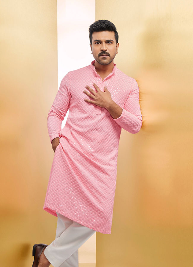 Manyawar Flamingo Pink Chikankari Embroidered Kurta Set