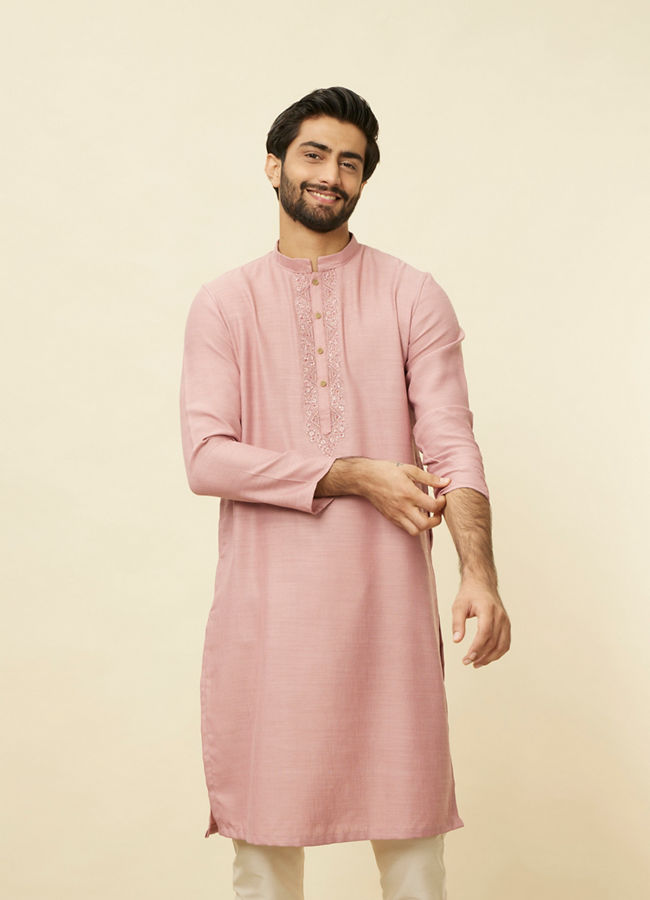 Manyawar Lemonade Pink Embroidered Placket Kurta Set