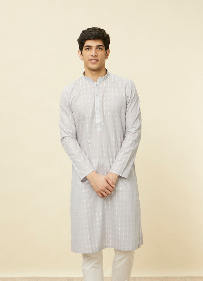 Manyawar Cloud Grey String Patterned Kurta Set