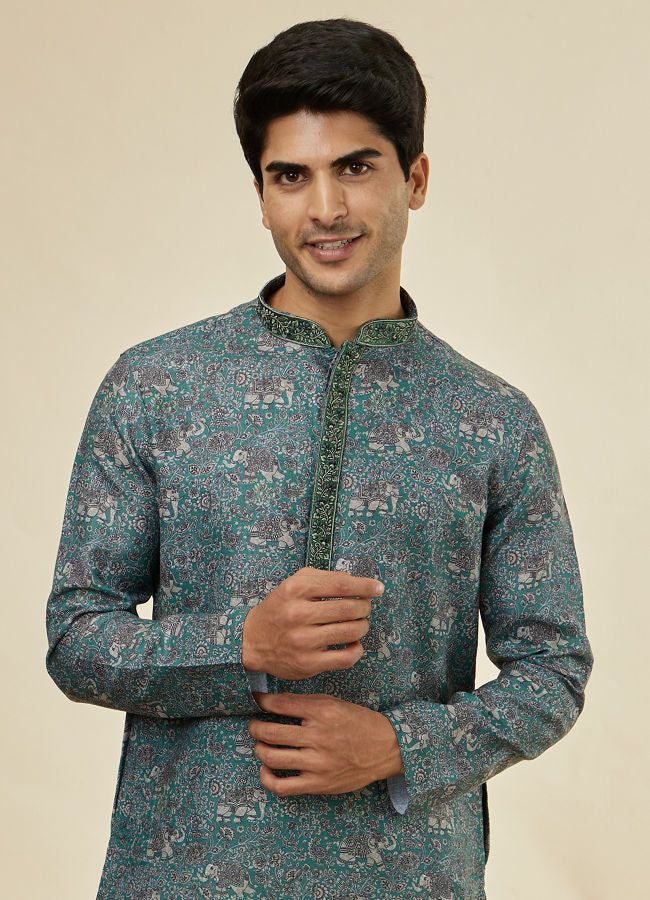 Manyawar Mint Green Printed Kurta Set