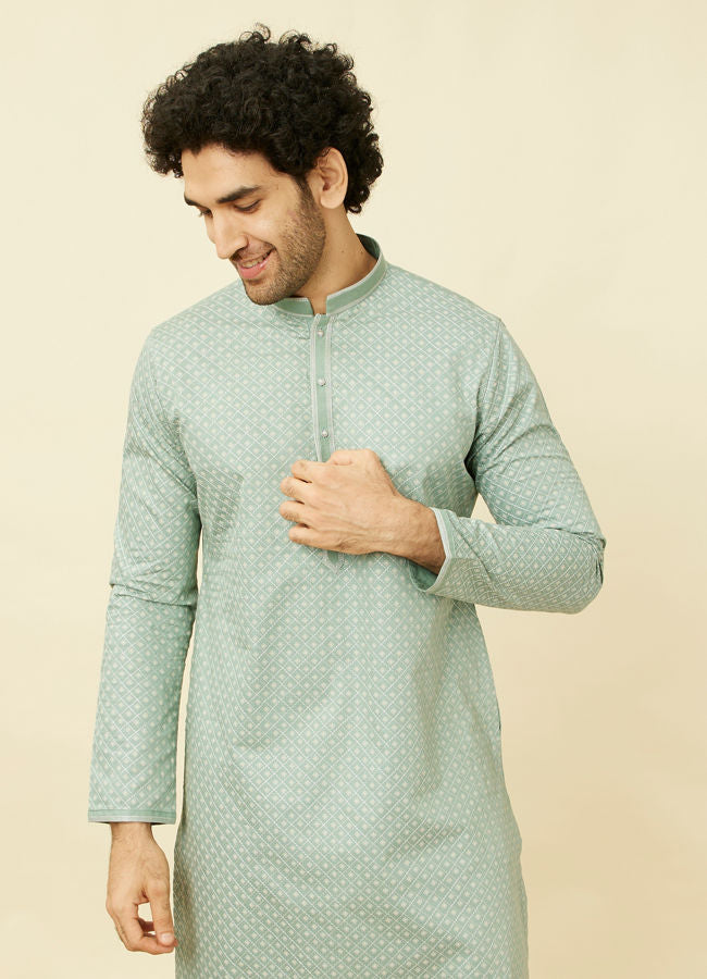 Manyawar Turkish Green Diamond Patterned Kurta Set