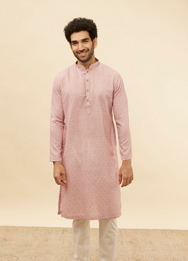 Manyawar Cherry Blossom Pink Harlequin Patterned Kurta Set